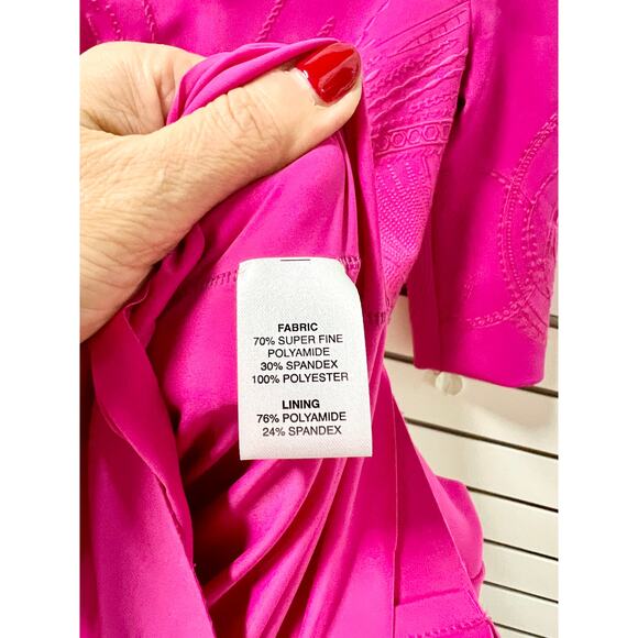 ph15 Embroidered 3/4 V-Neck Mini Sheath Dress Hot Pink Women's Size M / US 6 - Picture 5 of 7